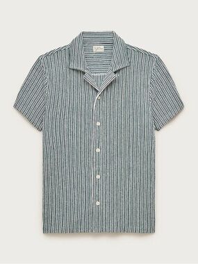 J. Crew Short-Sleeve Button-Down Shirt in Green & White Stripe